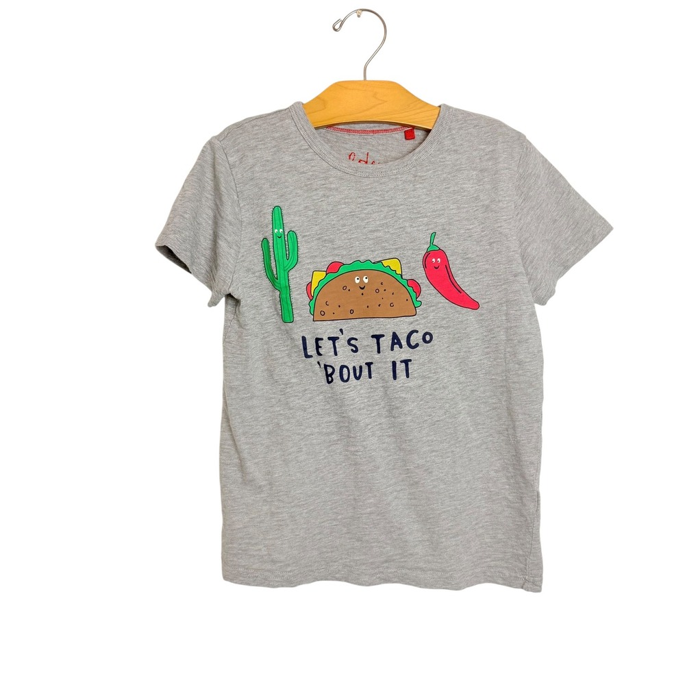 Boden Kids Lets Taco Bout It Graphic Tee Grey Heather Cotton Shirt 9-10Y 140cm